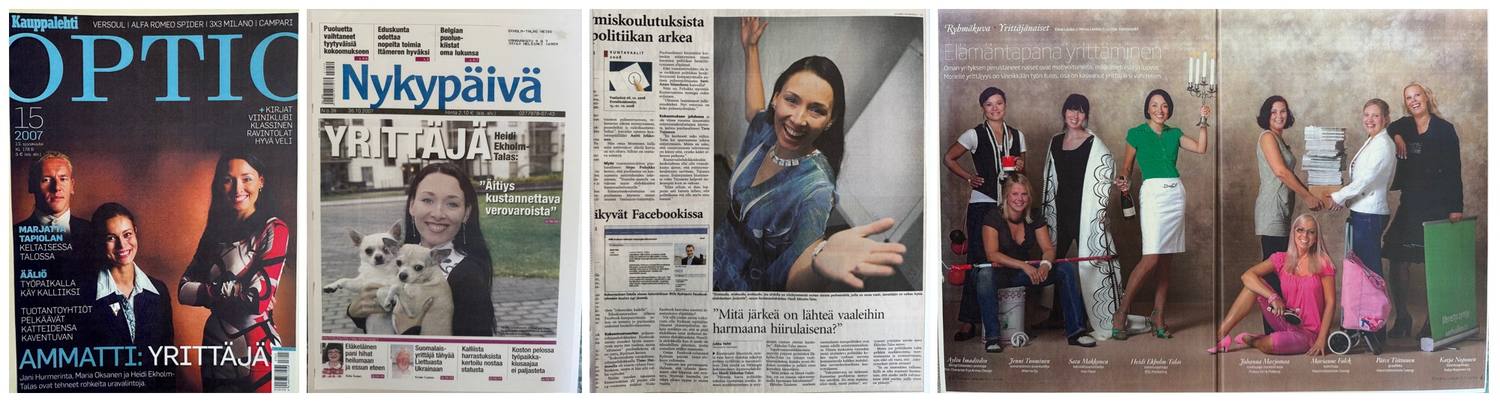 Heidi Ekholm-Talas mediassa – Kauppalehti Optio kansi, Nykypäivä kansi, Helsingin Sanomat ja Gloria